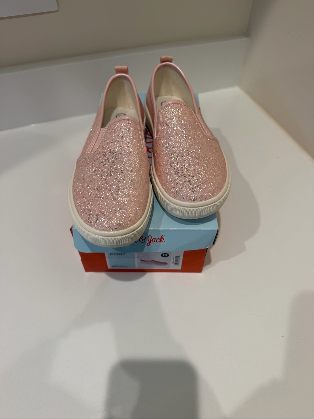 NWOT: Cat + Jack Kids Pink Glitter Slip-On Sneakers